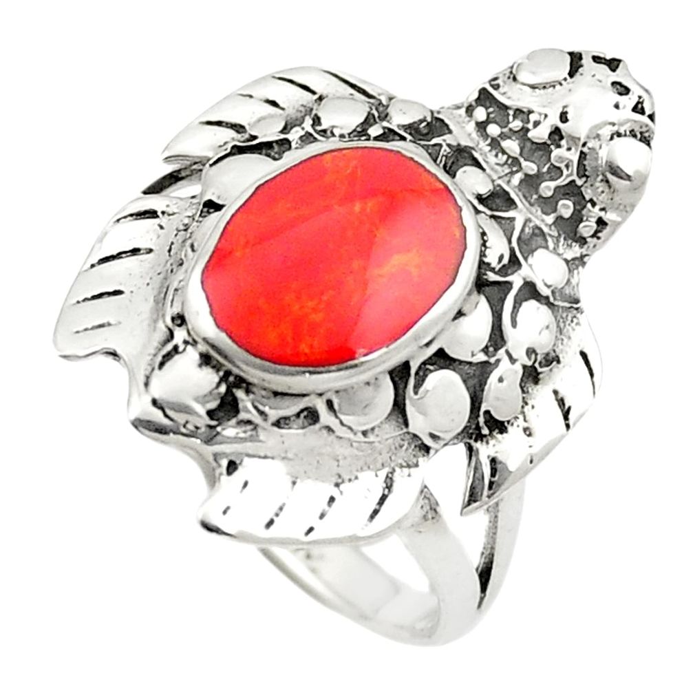 Red coral enamel 925 sterling silver tortoise ring jewelry size 7 a84696