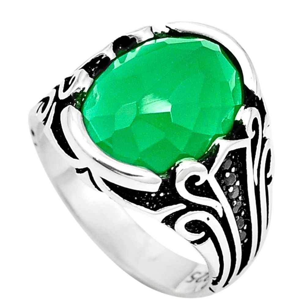 Natural green chalcedony topaz 925 sterling silver mens ring size 10 a84750