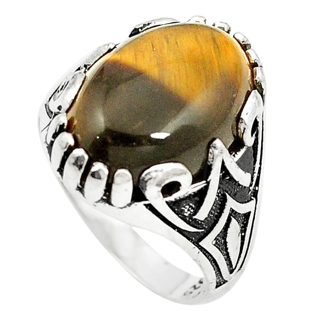Natural brown tiger's eye 925 sterling silver mens ring size 10 a84768