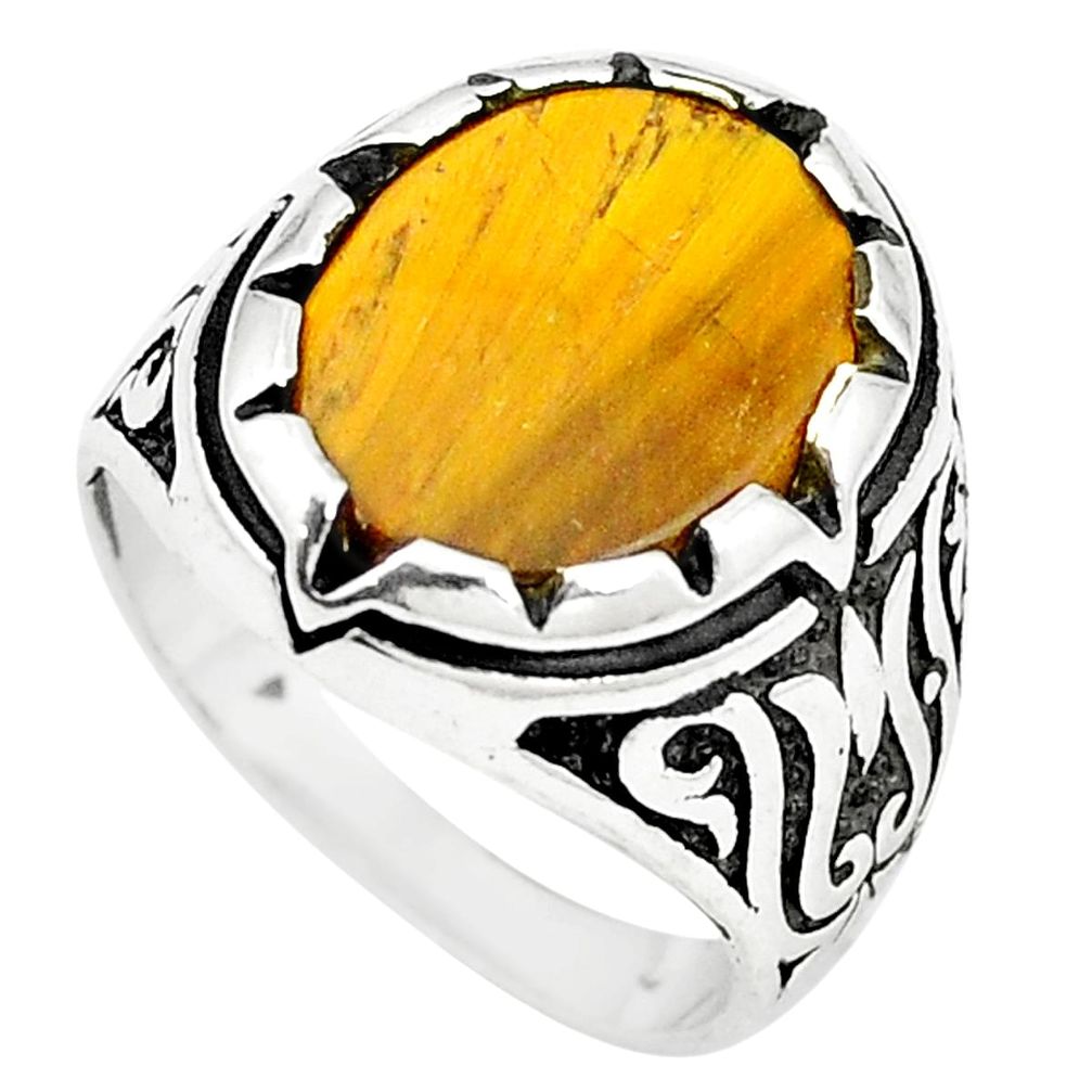 Natural brown tiger's eye 925 sterling silver mens ring size 8.5 a84776