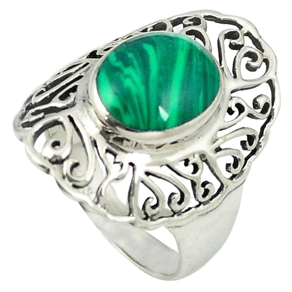 Natural green malachite (pilot's stone) 925 sterling silver ring size 8.5 a84949