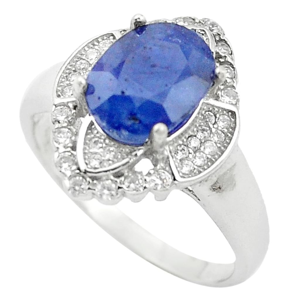 5.51cts natural blue sapphire topaz 925 sterling silver ring size 8.5 a85721