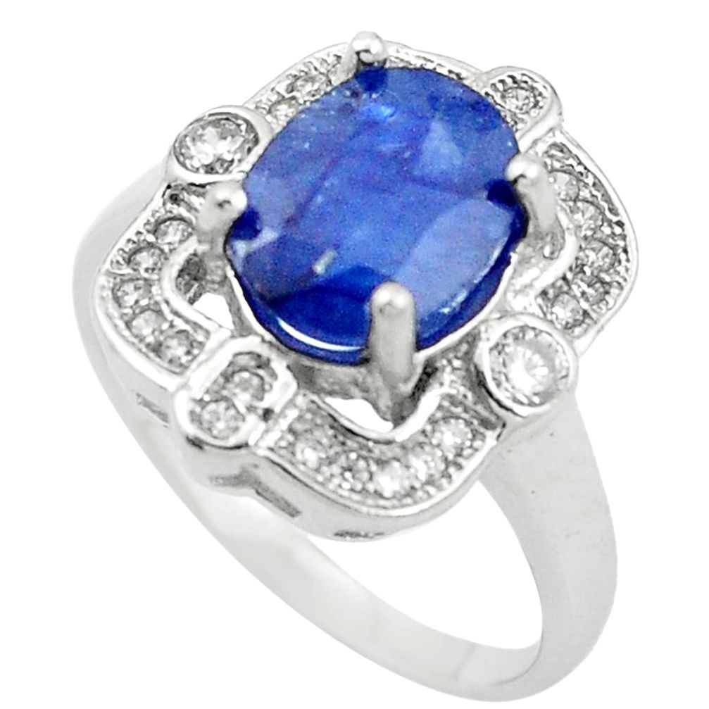 4.22cts natural blue sapphire topaz 925 sterling silver ring size 6.5 a85737