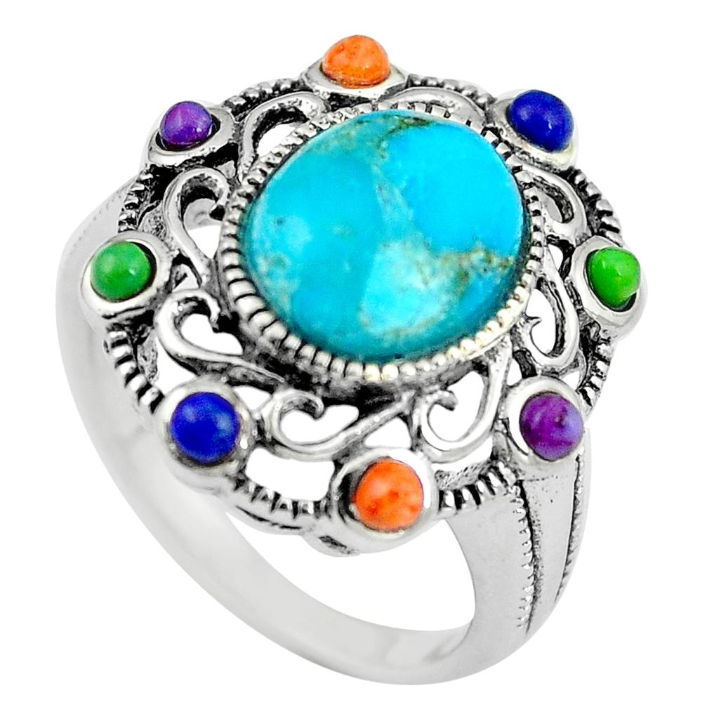 Southwestern multi color copper turquoise lapis 925 silver ring size 6 a85907