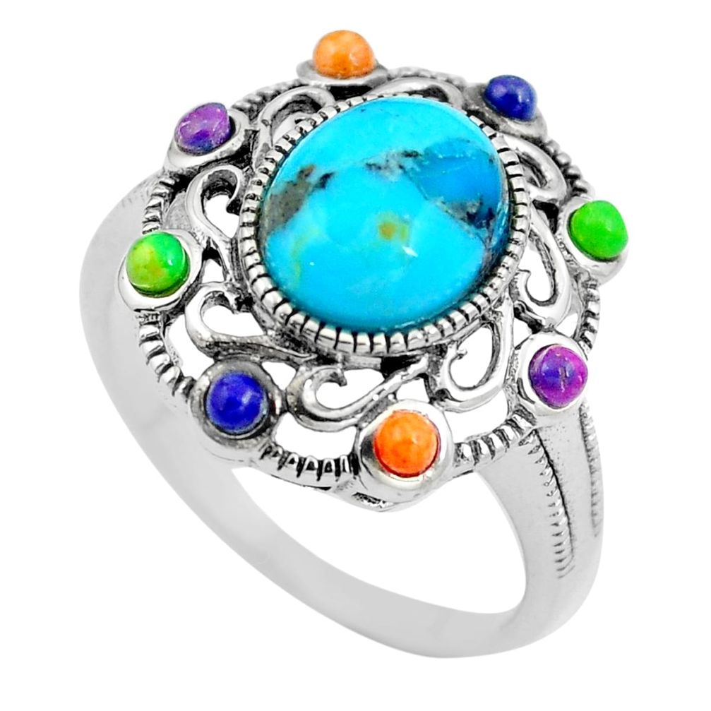 Southwestern multi color copper turquoise lapis 925 silver ring size 9 a85921