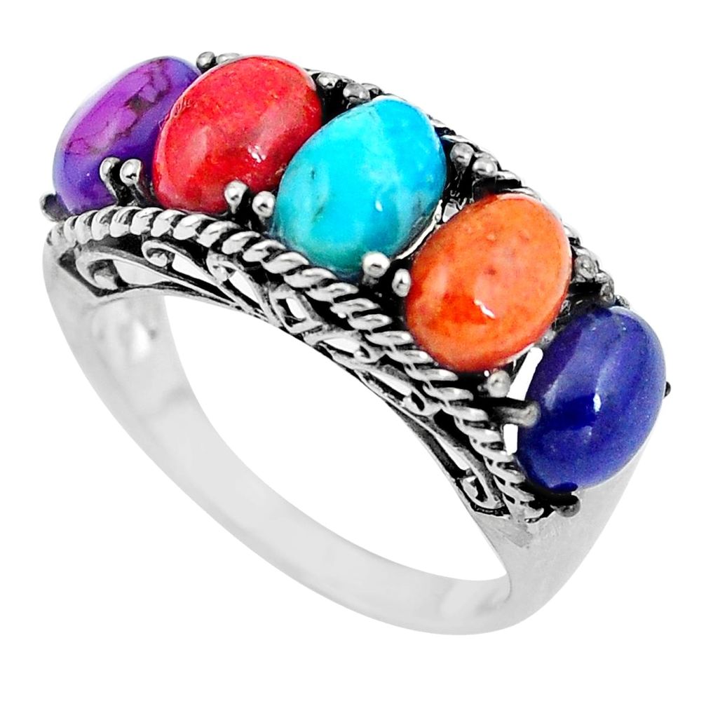925 silver southwestern multi color copper turquoise lapis ring size 6 a85924