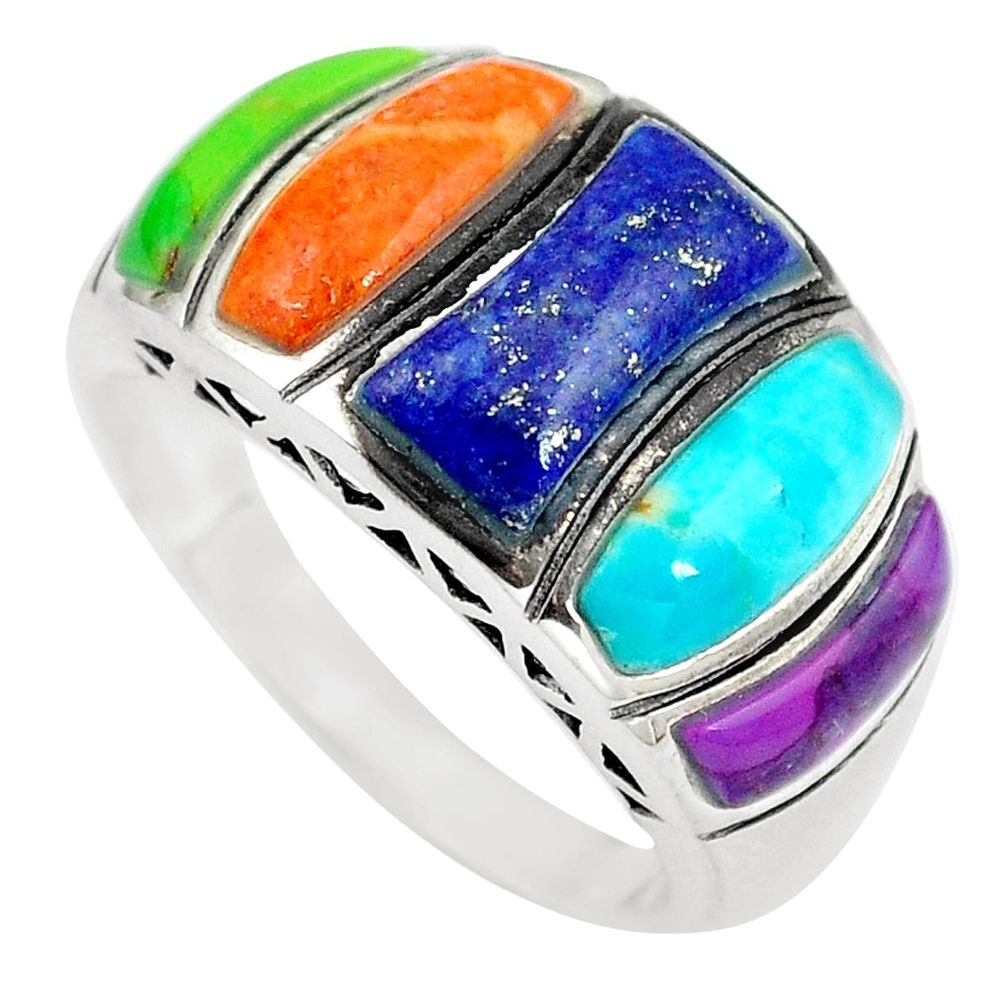 Southwestern multi color copper turquoise lapis 925 silver ring size 6 a85947
