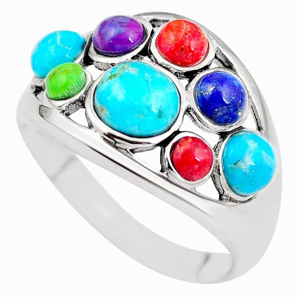 Southwestern multi color copper turquoise lapis 925 silver ring size 9 a85948