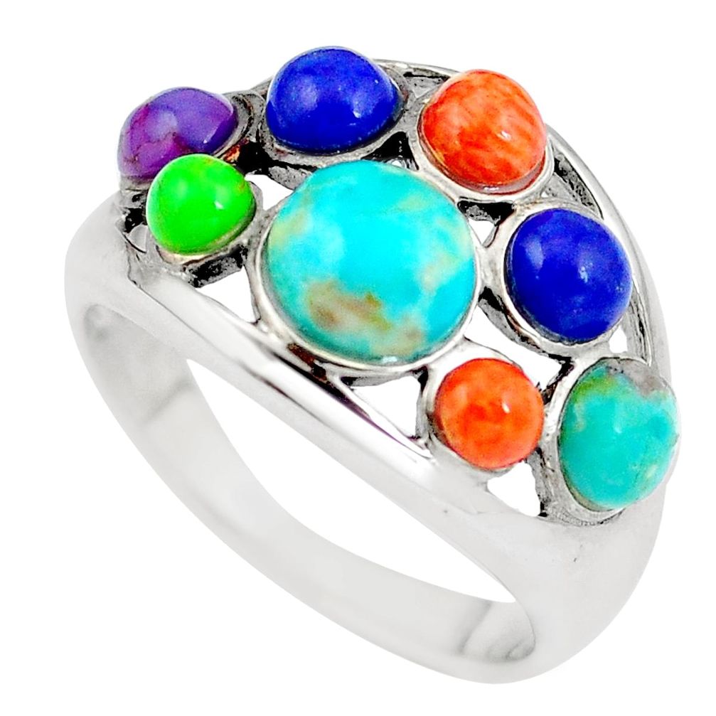 Southwestern multi color copper turquoise lapis 925 silver ring size 7.5 a85955