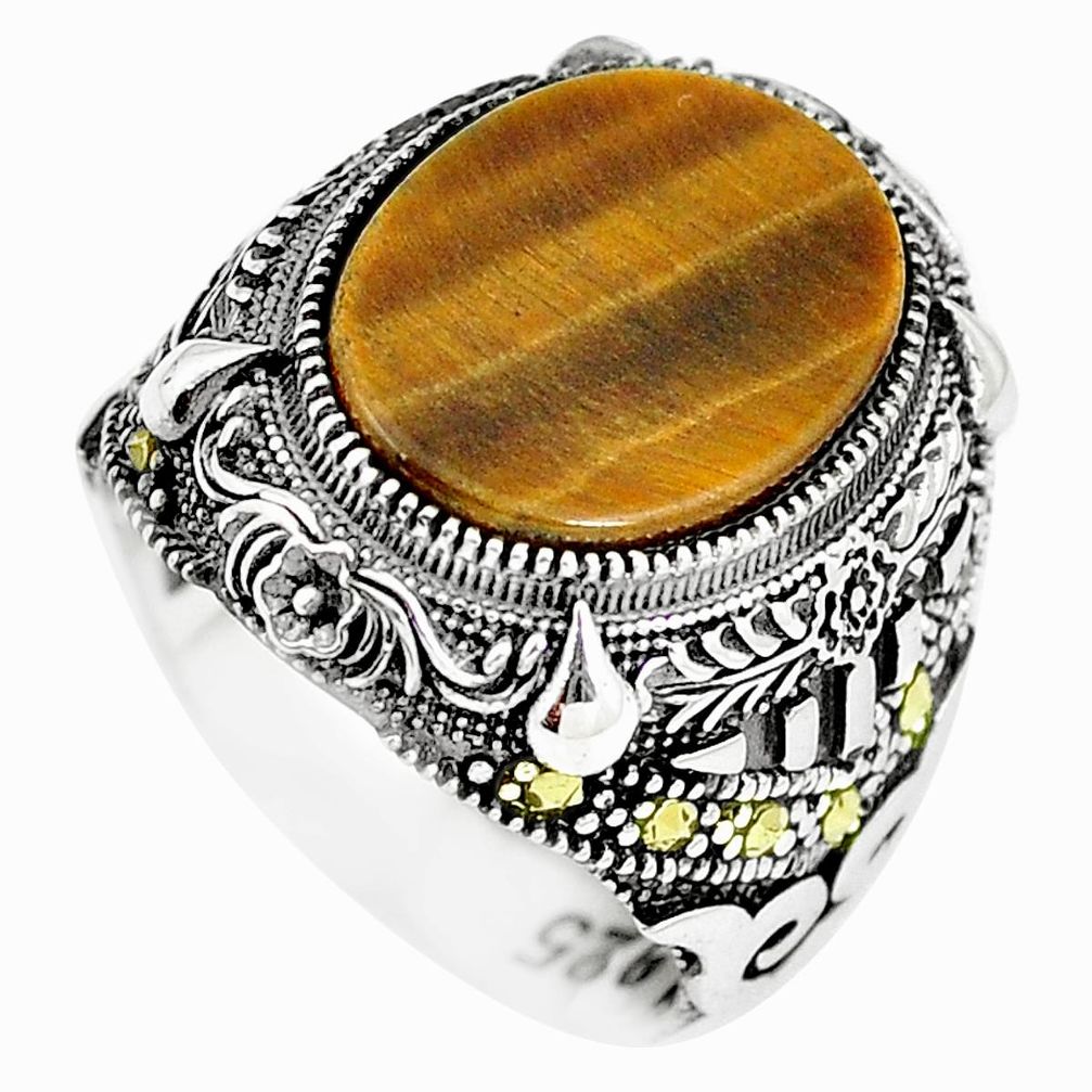 Brown tiger's eye oval shape 925 silver mens ring jewelry size 8.5 a86937