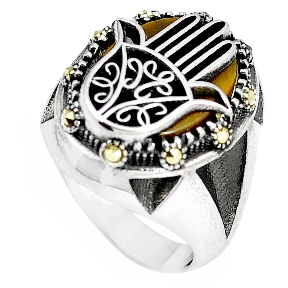 Brown tiger's eye swiss marcasite 925 silver mens ring jewelry size 9 a86976