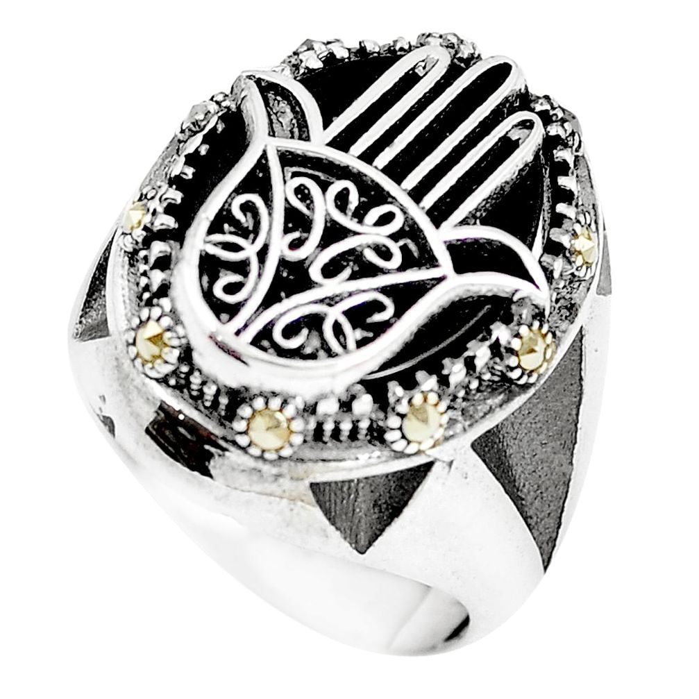 925 silver black onyx hand of god hamsa ring jewelry size 9.5 a86993