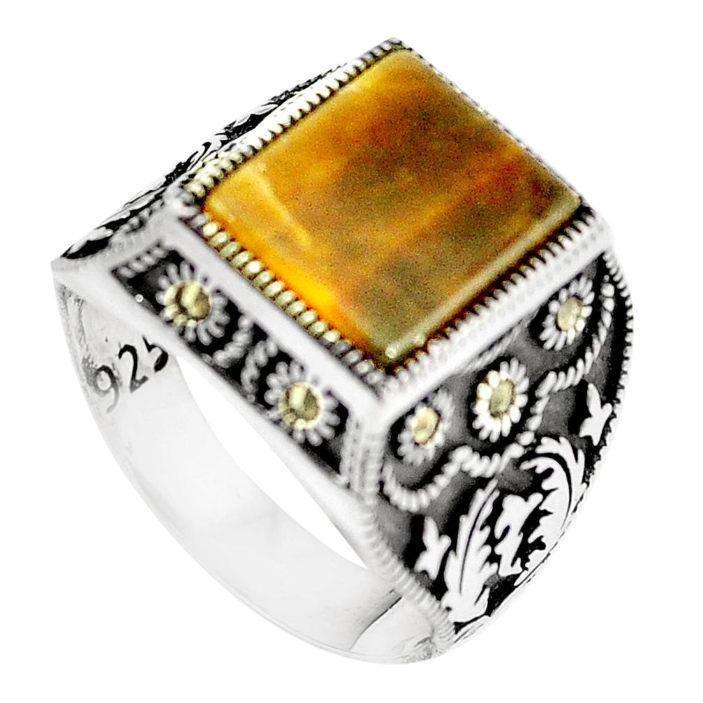 925 silver brown tiger's eye octagan mens ring jewelry size 10.5 a86997