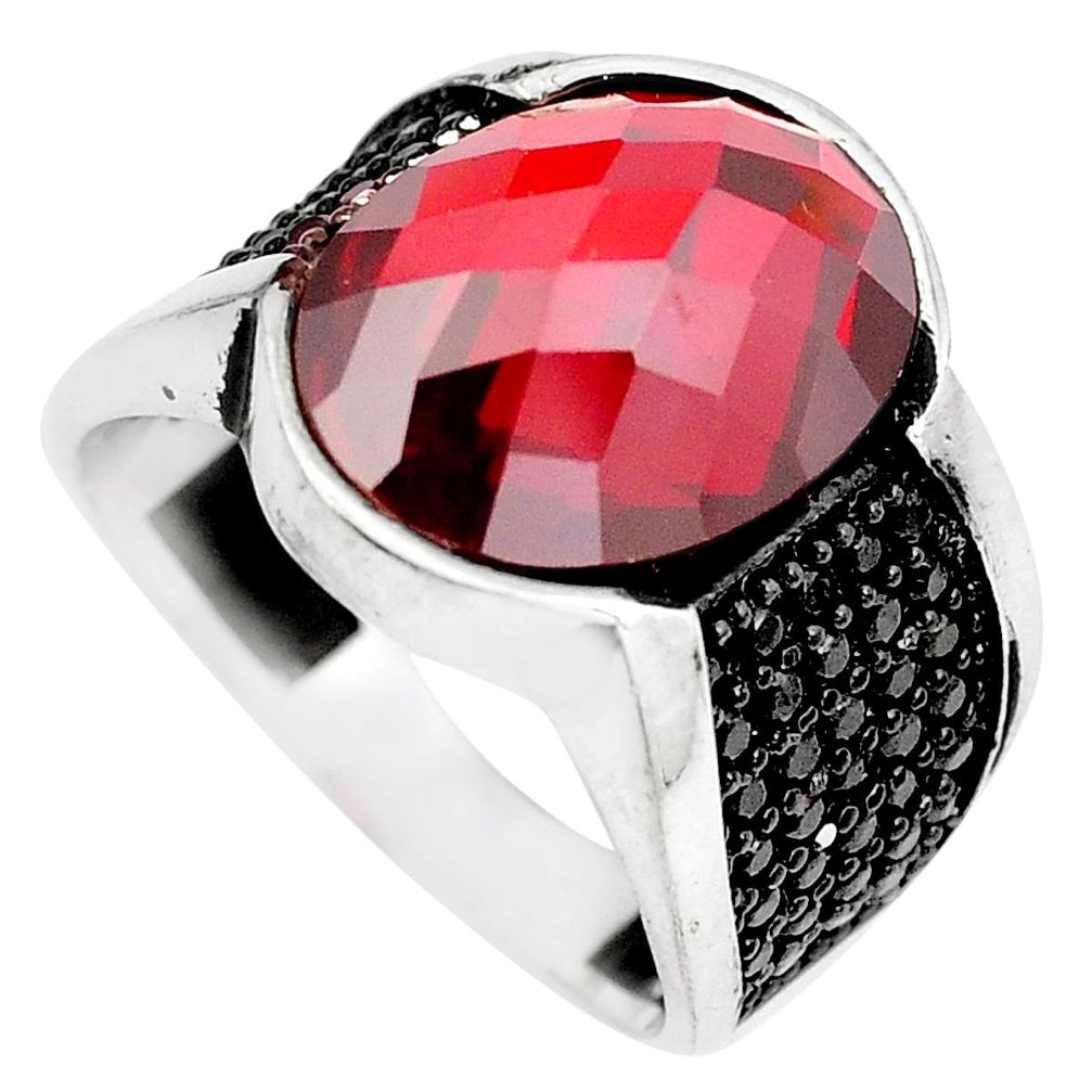 Red garnet quartz black topaz 925 sterling silver mens ring size 9.5 a87008