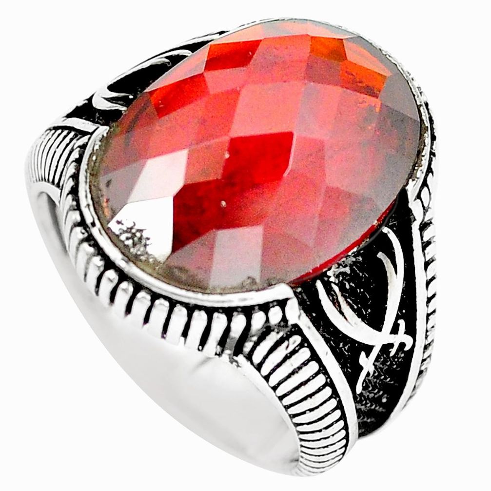 Red garnet quartz black topaz 925 sterling silver mens ring size 9 a87009