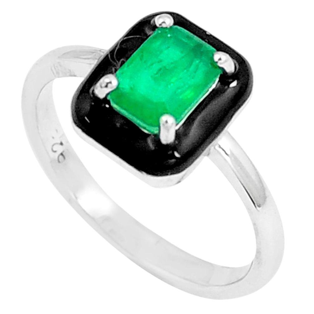 1.63cts green emerald (lab) topaz enamel 925 silver solitaire ring size 7 a87617