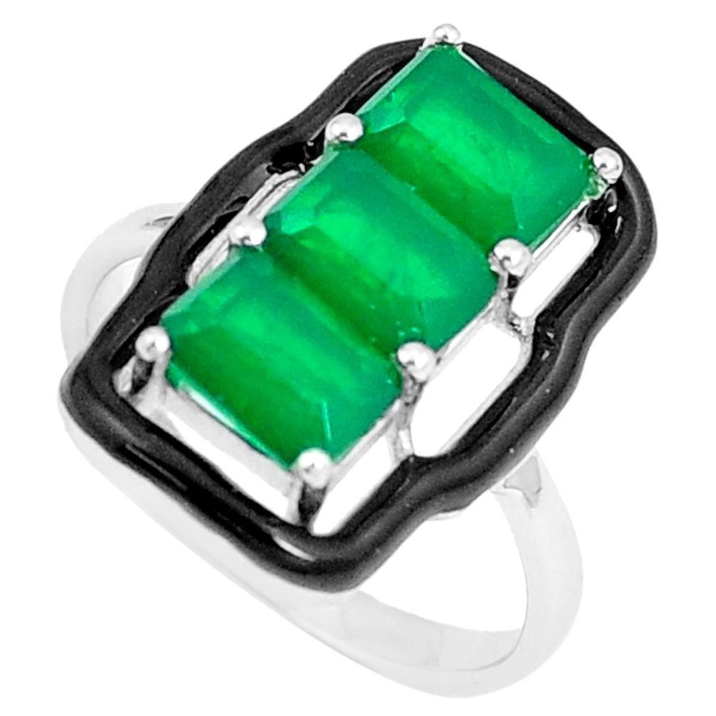 4.74cts green emerald (lab) enamel 925 silver solitaire ring size 6 a87618