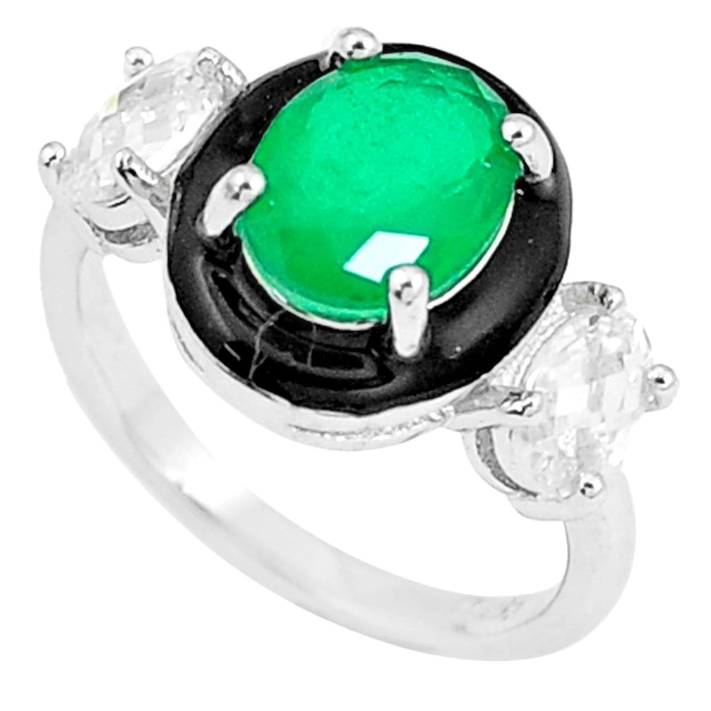 5.53cts green emerald (lab) topaz enamel 925 silver solitaire ring size 6 a87621