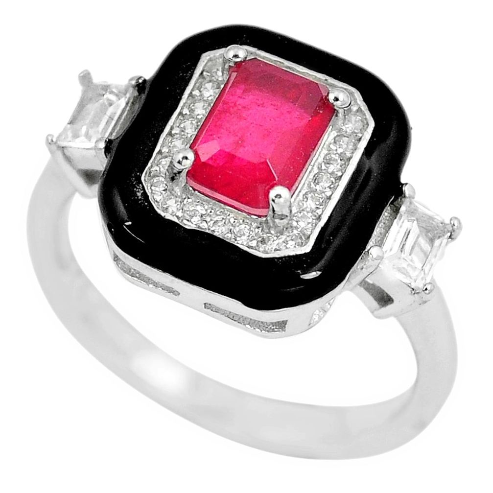 2.12cts red ruby (lab) topaz enamel 925 sterling silver ring size 6 a87742