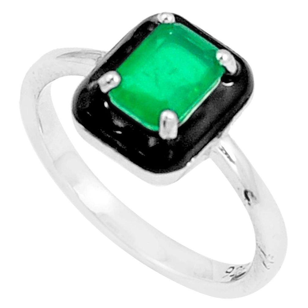 1.48cts green emerald (lab) enamel 925 sterling silver ring size 8 a87746