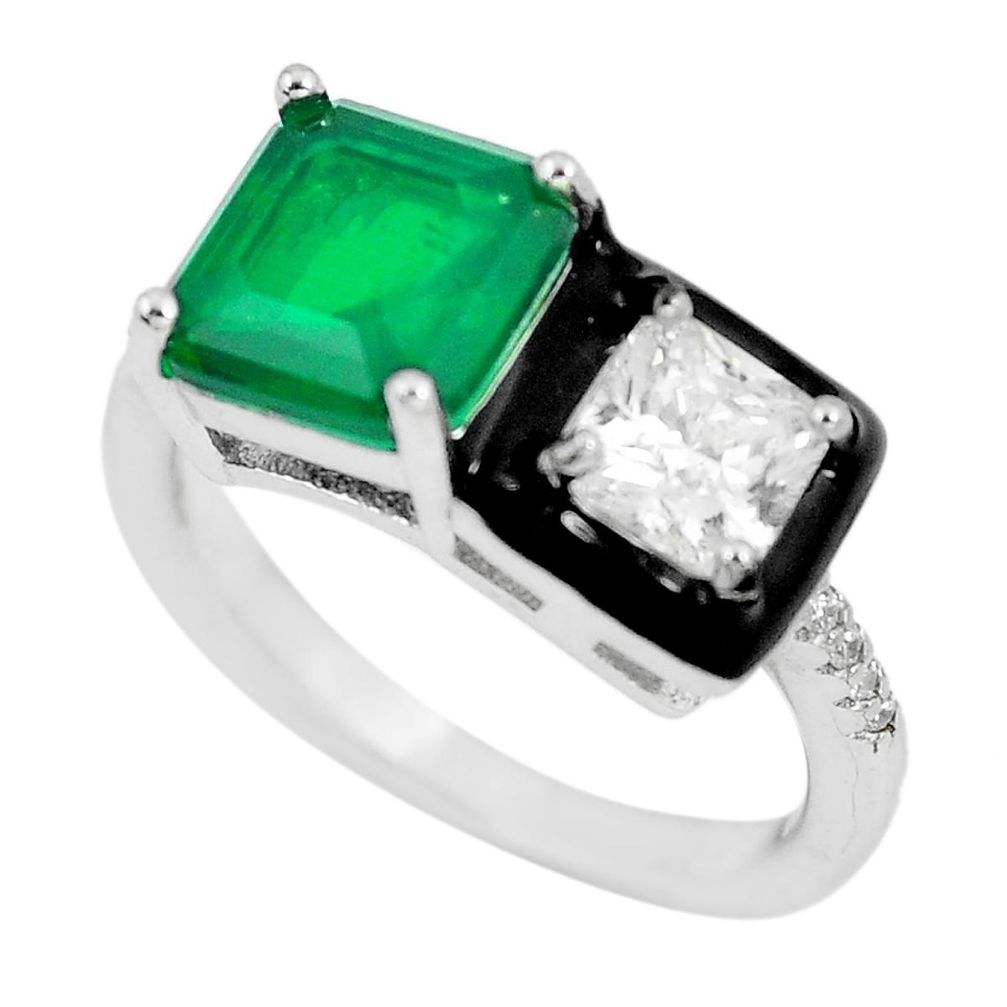 4.42cts green emerald (lab) topaz enamel 925 silver ring jewelry size 6 a87747