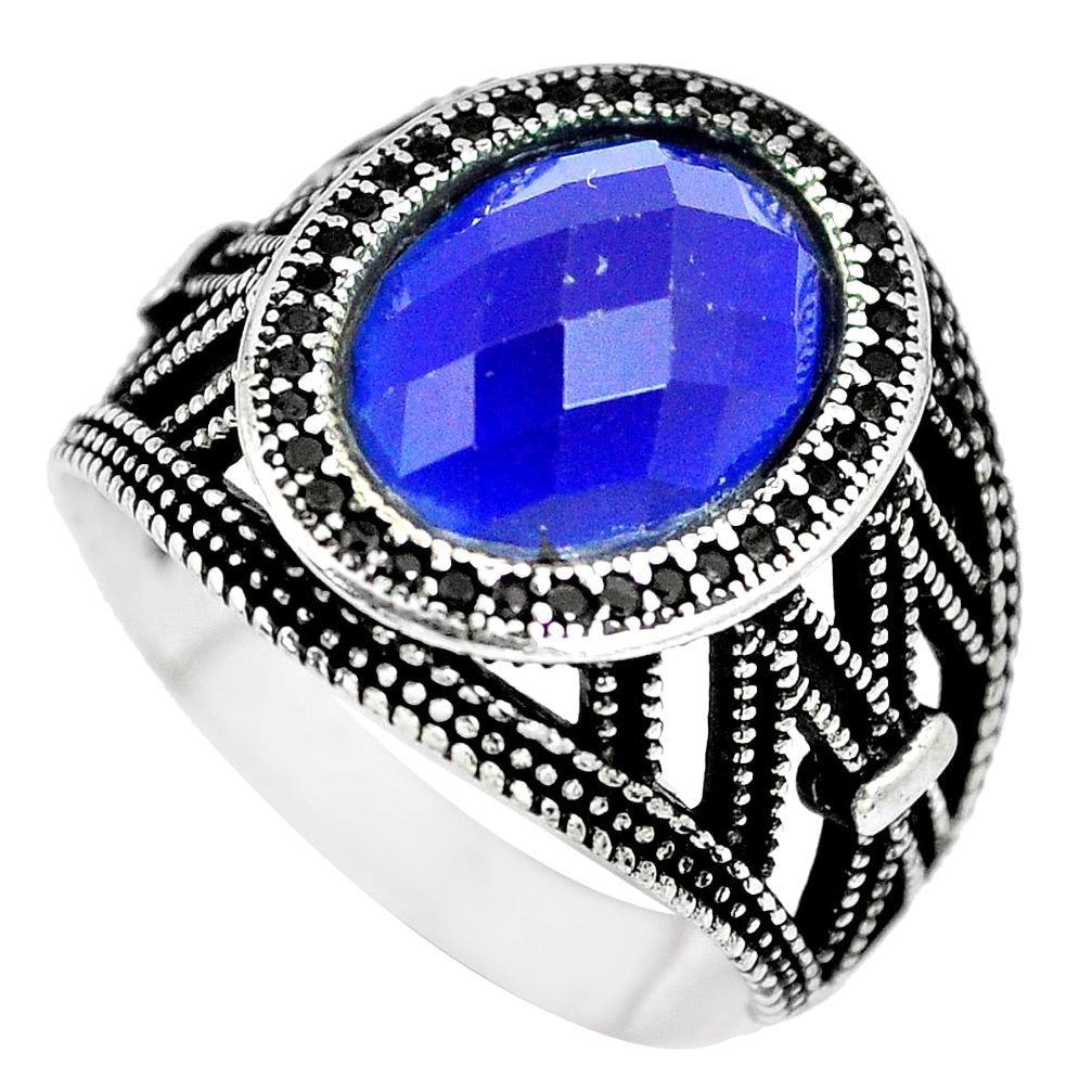 7.38cts blue sapphire quartz topaz 925 sterling silver mens ring size 11 a87985