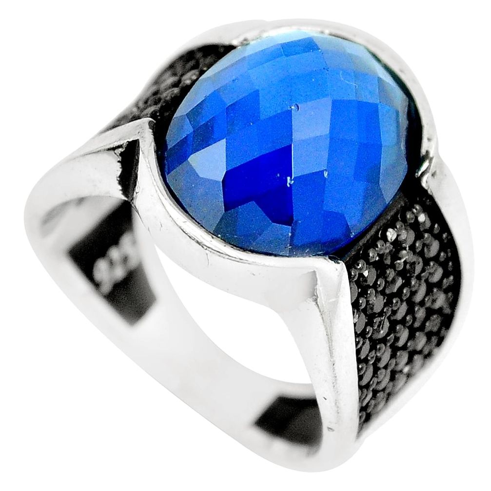 925 sterling silver 10.74cts blue sapphire quartz topaz mens ring size 9 a88009