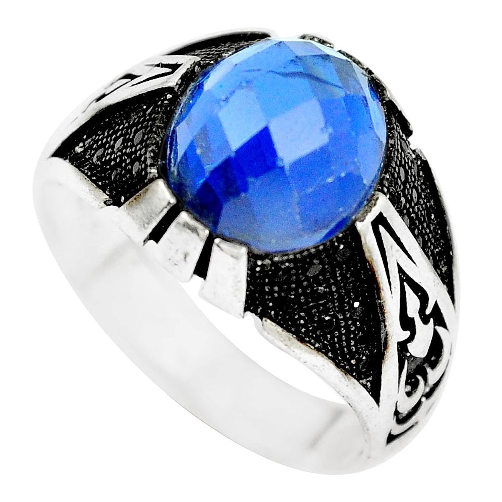 925 silver 5.42cts blue sapphire quartz oval topaz mens ring size 11.5 a88034