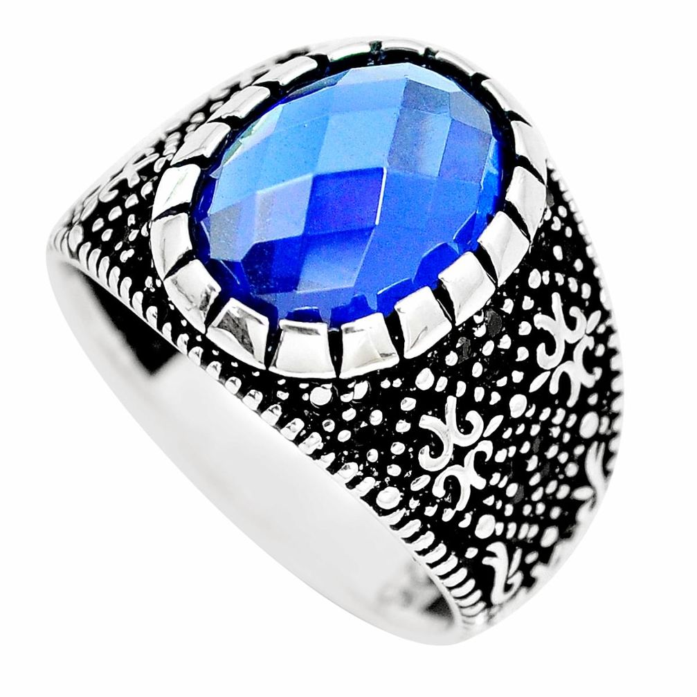 6.30cts blue sapphire quartz topaz 925 silver mens ring size 10.5 a88045