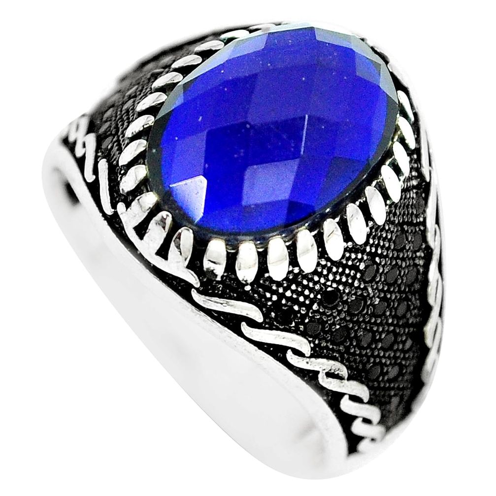 925 sterling silver 7.55cts blue sapphire quartz topaz mens ring size 11 a88076