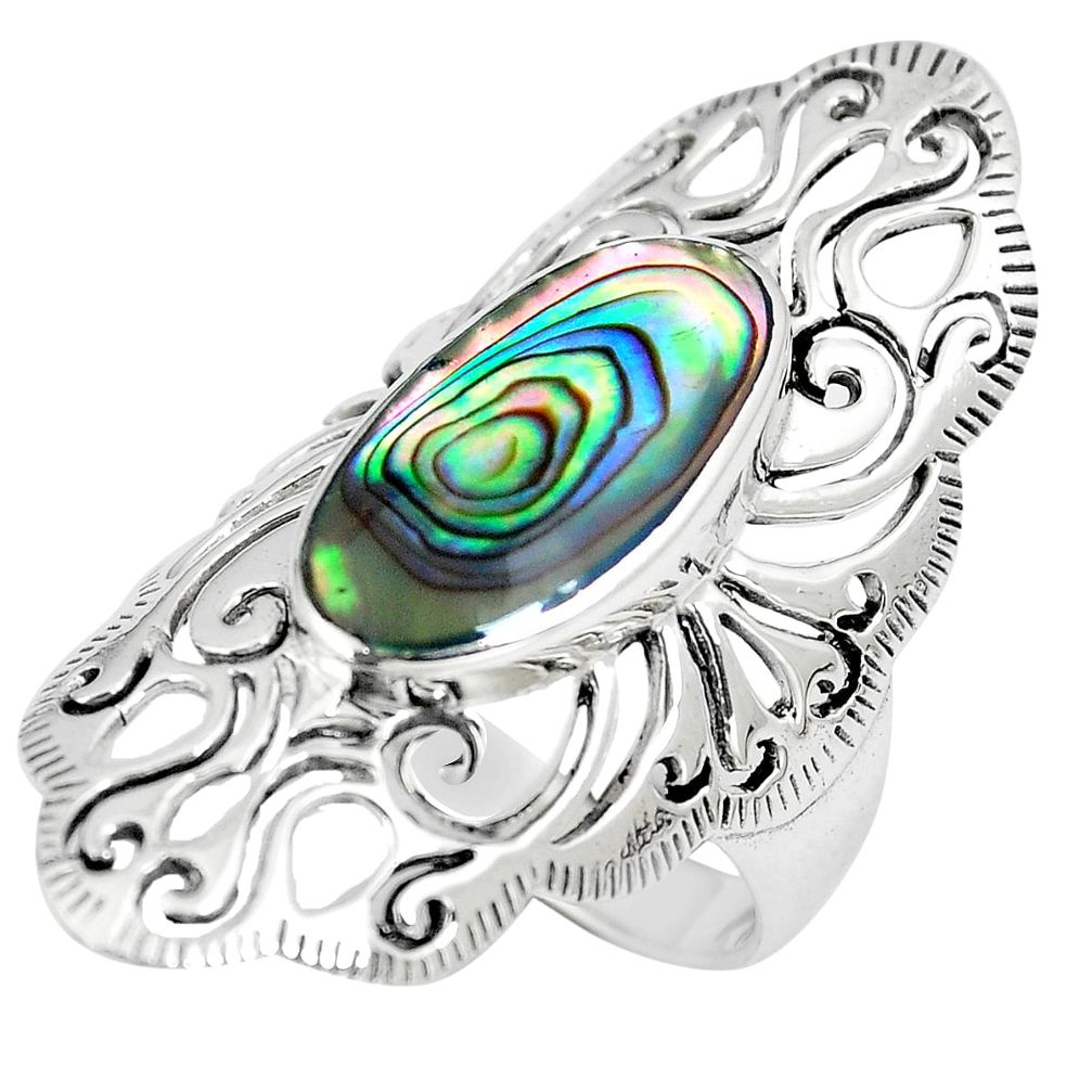 925 silver 5.01cts green abalone paua seashell ring jewelry size 8 a88086