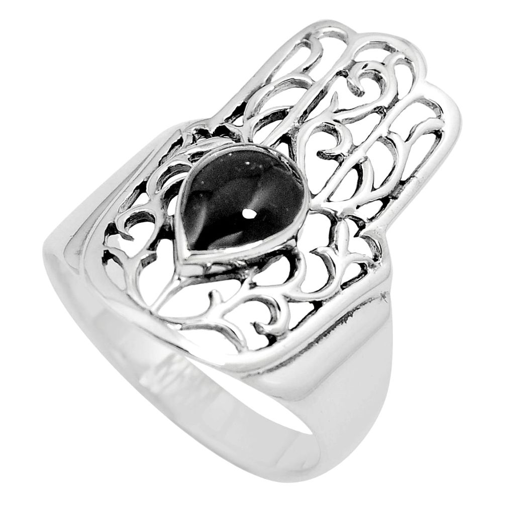 5.26gms black onyx 925 silver hand of god hamsa ring jewelry size 9 a88103