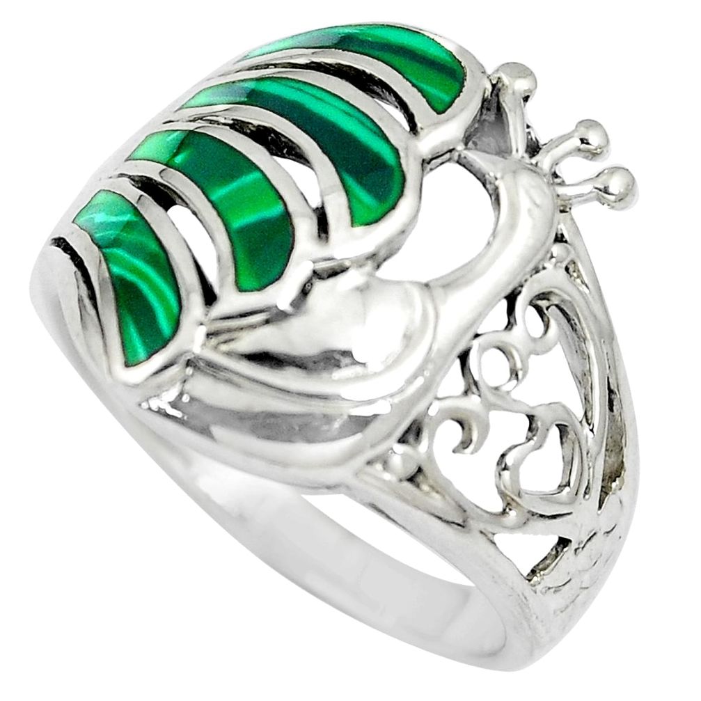 5.02gms green malachite (pilot's stone) 925 silver peacock ring size 7.5 a88108