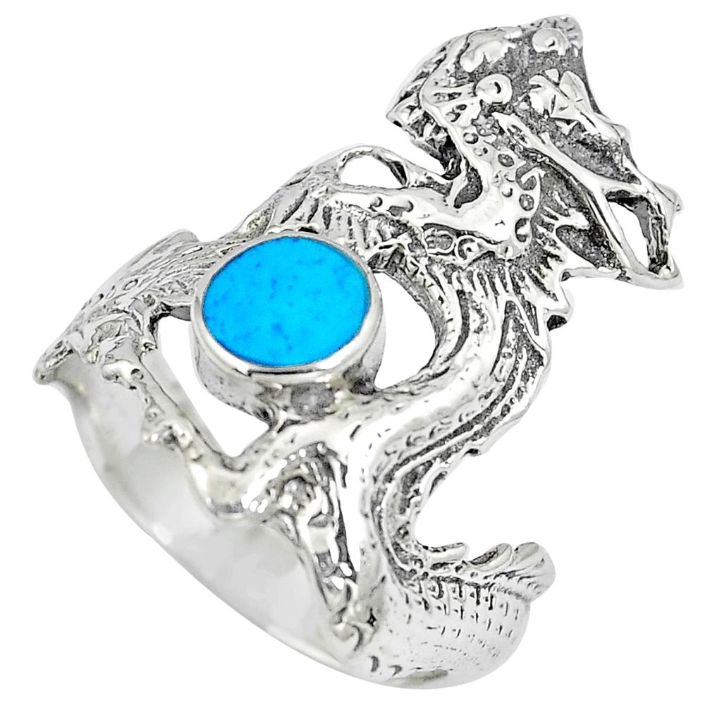 4.89gms fine blue turquoise enamel 925 sterling silver dragon ring size 6 a88113