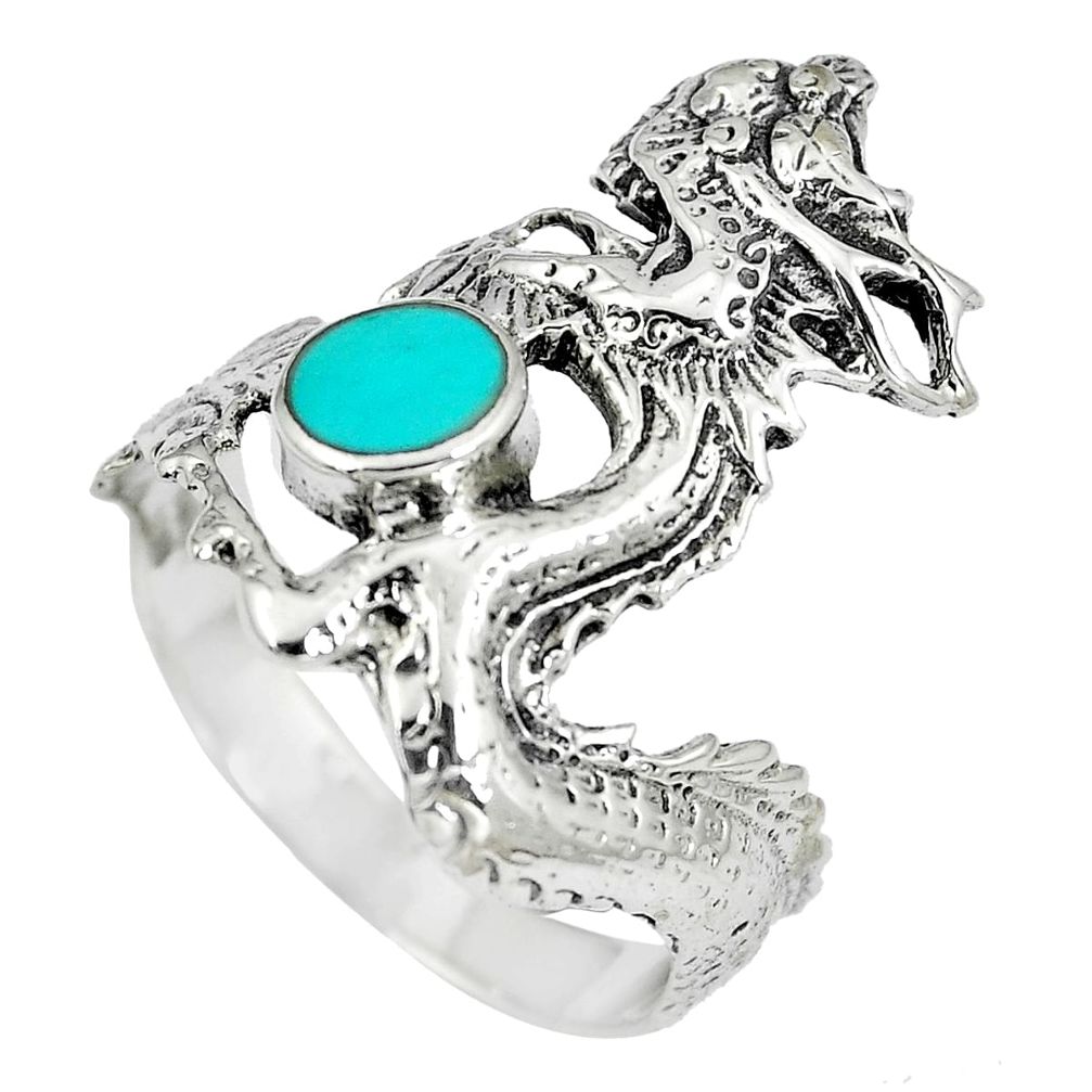 4.89gms fine green turquoise enamel 925 silver dragon ring size 9 a88174