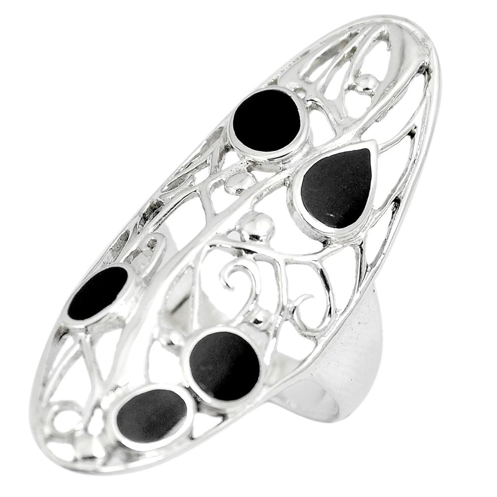 6.02gms black onyx enamel 925 sterling silver ring jewelry size 7 a88200