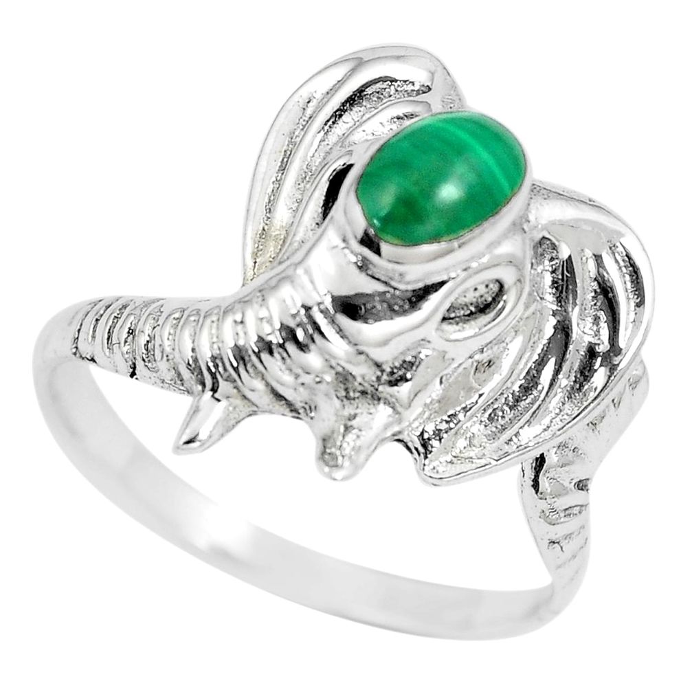5.02gms green malachite (pilot's stone) 925 silver elephant ring size 10 a88204