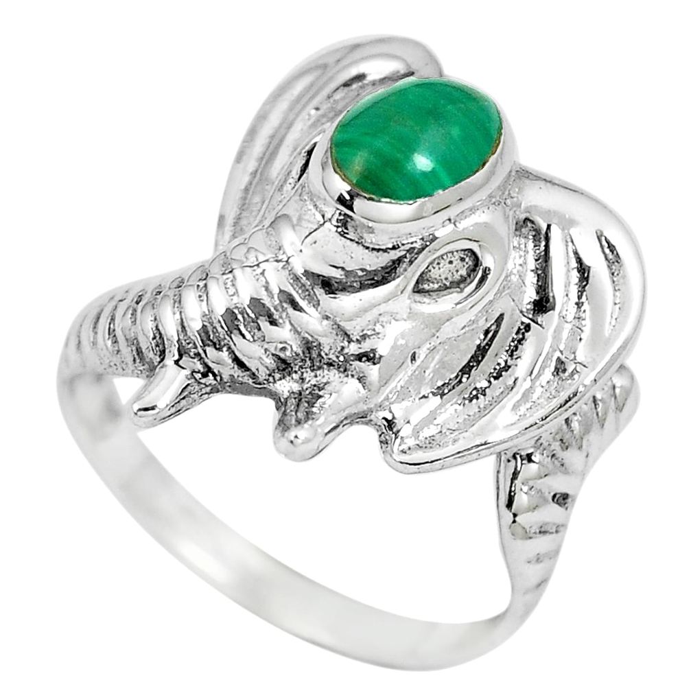 5.02gms green malachite (pilot's stone) 925 silver elephant ring size 5.5 a88219