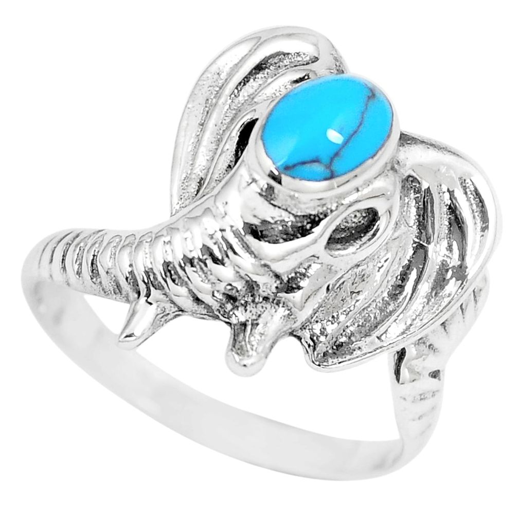 4.87gms fine blue turquoise enamel 925 silver elephant ring size 7.5 a88235