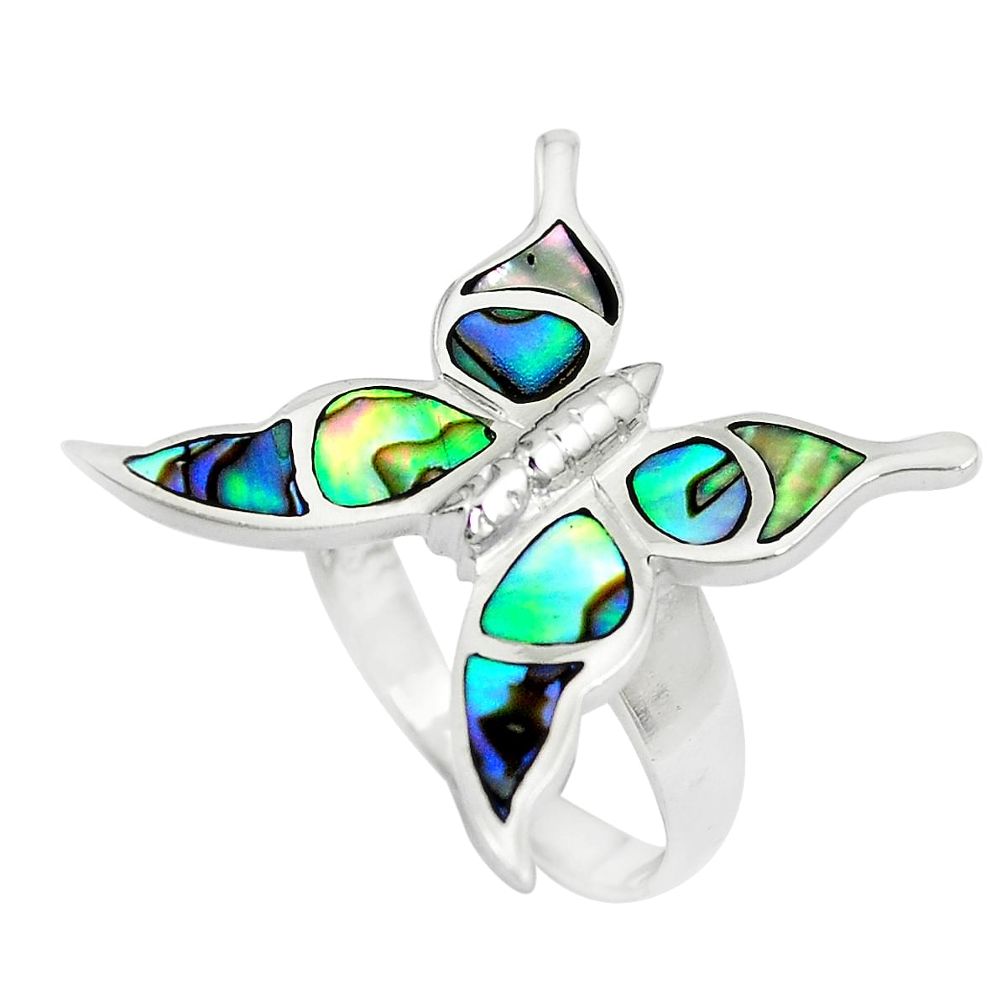 5.26gms green abalone paua seashell 925 silver butterfly ring size 7 a88515