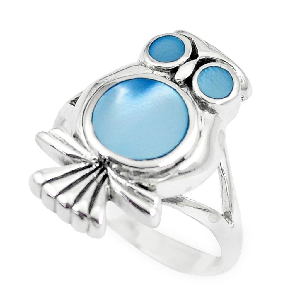 5.89gms pearl enamel 925 sterling silver owl ring jewelry size 7 a88516