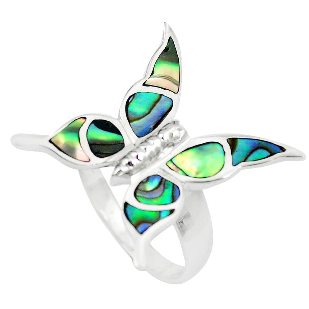 925 silver 5.02gms green abalone paua seashell butterfly ring size 7 a88525