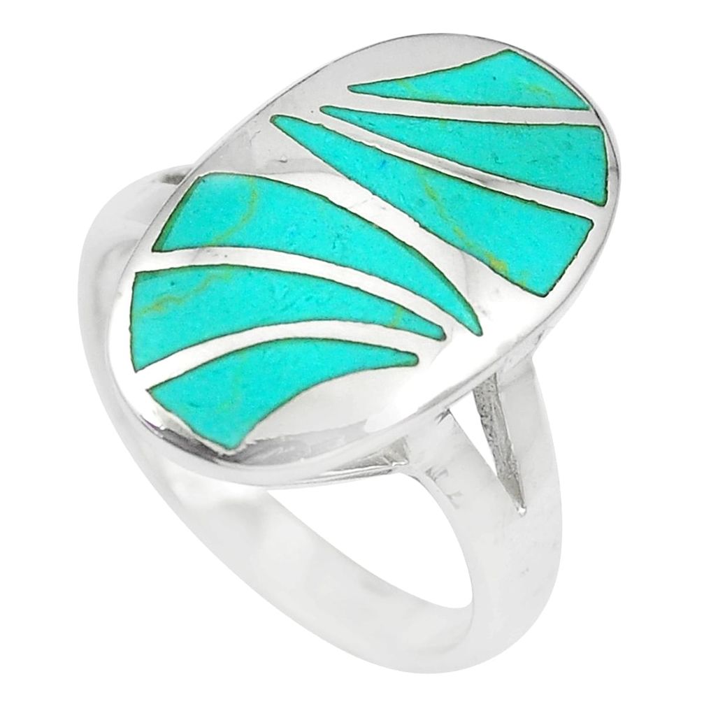 7.02gms fine green turquoise enamel 925 sterling silver ring size 8.5 a88536