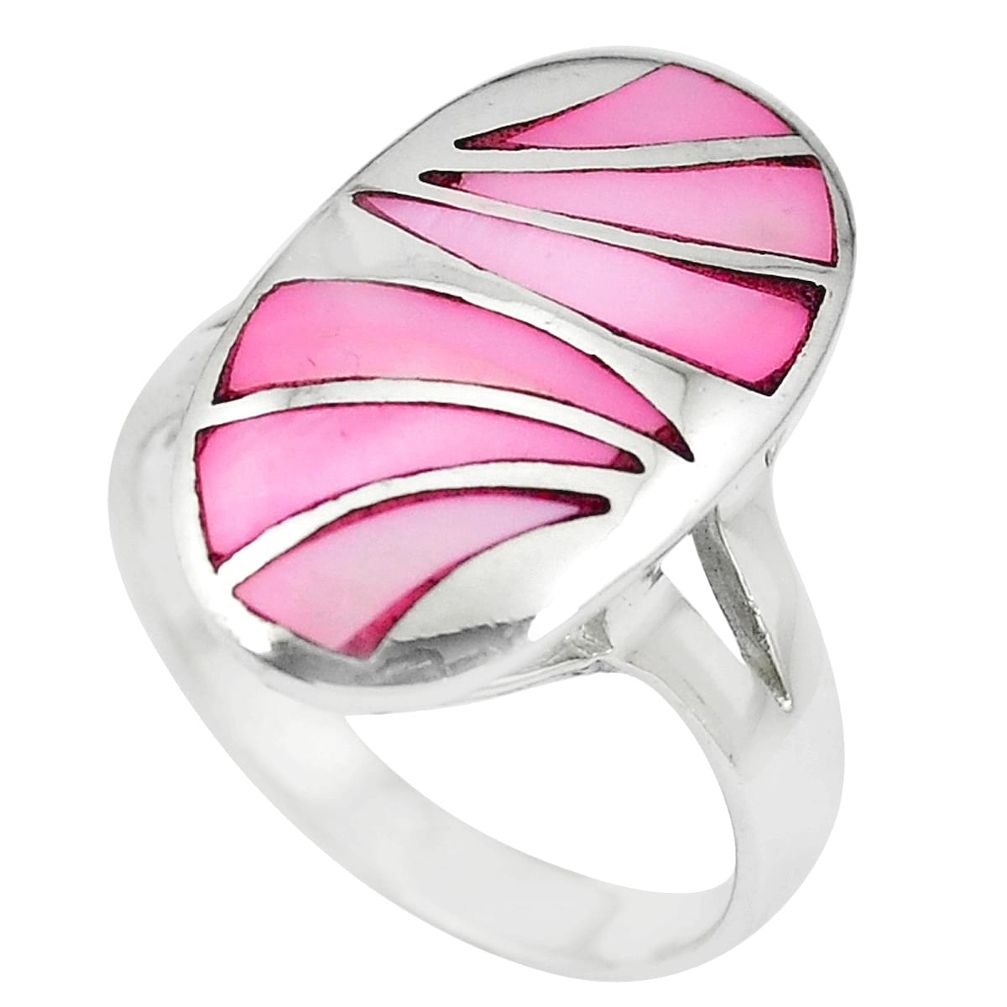 925 sterling silver 6.48gms pink pearl enamel ring jewelry size 8.5 a88537