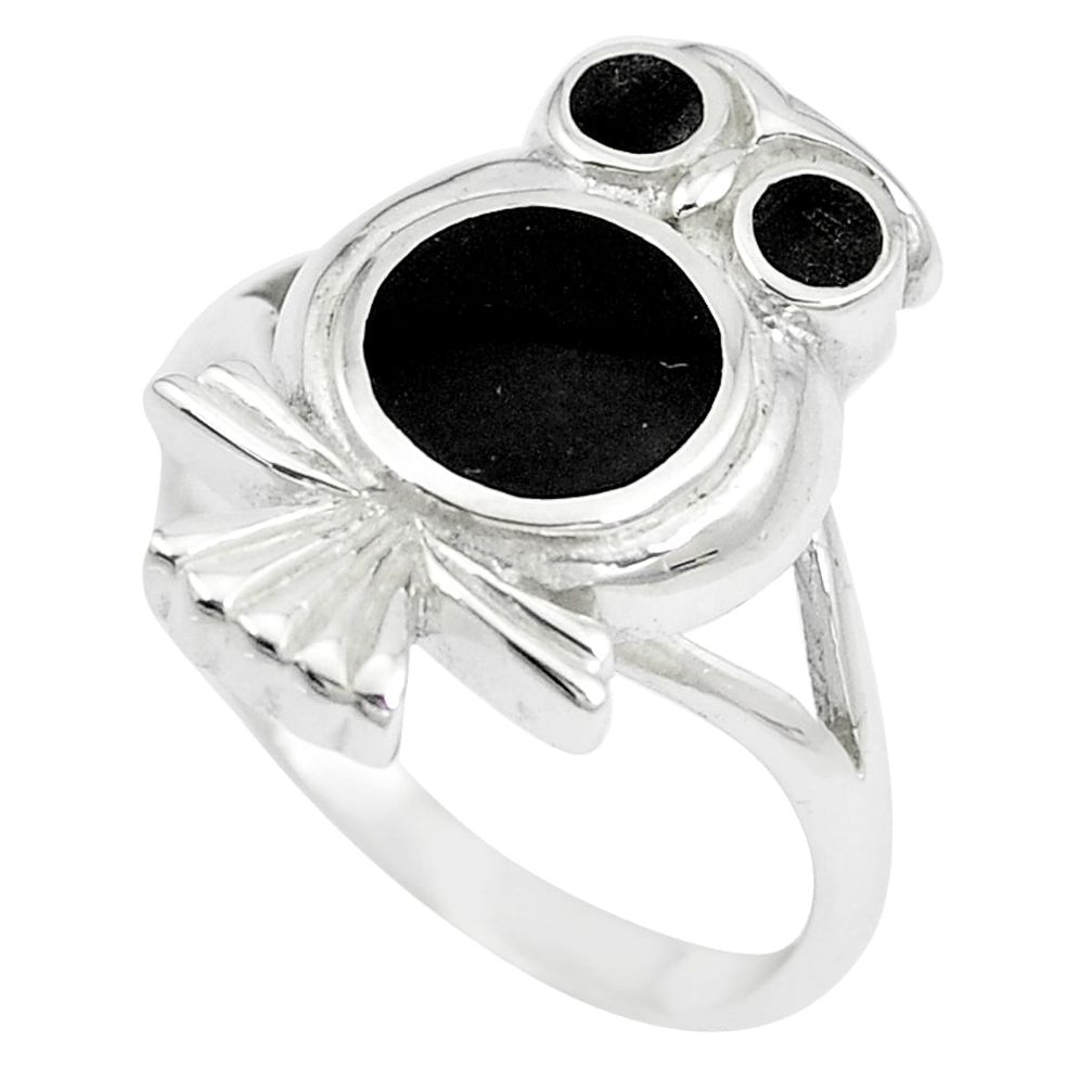 5.48gms black onyx enamel 925 sterling silver owl ring jewelry size 7.5 a88541