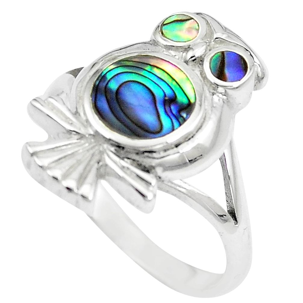 5.48gms green abalone paua seashell 925 silver owl ring jewelry size 8.5 a88546