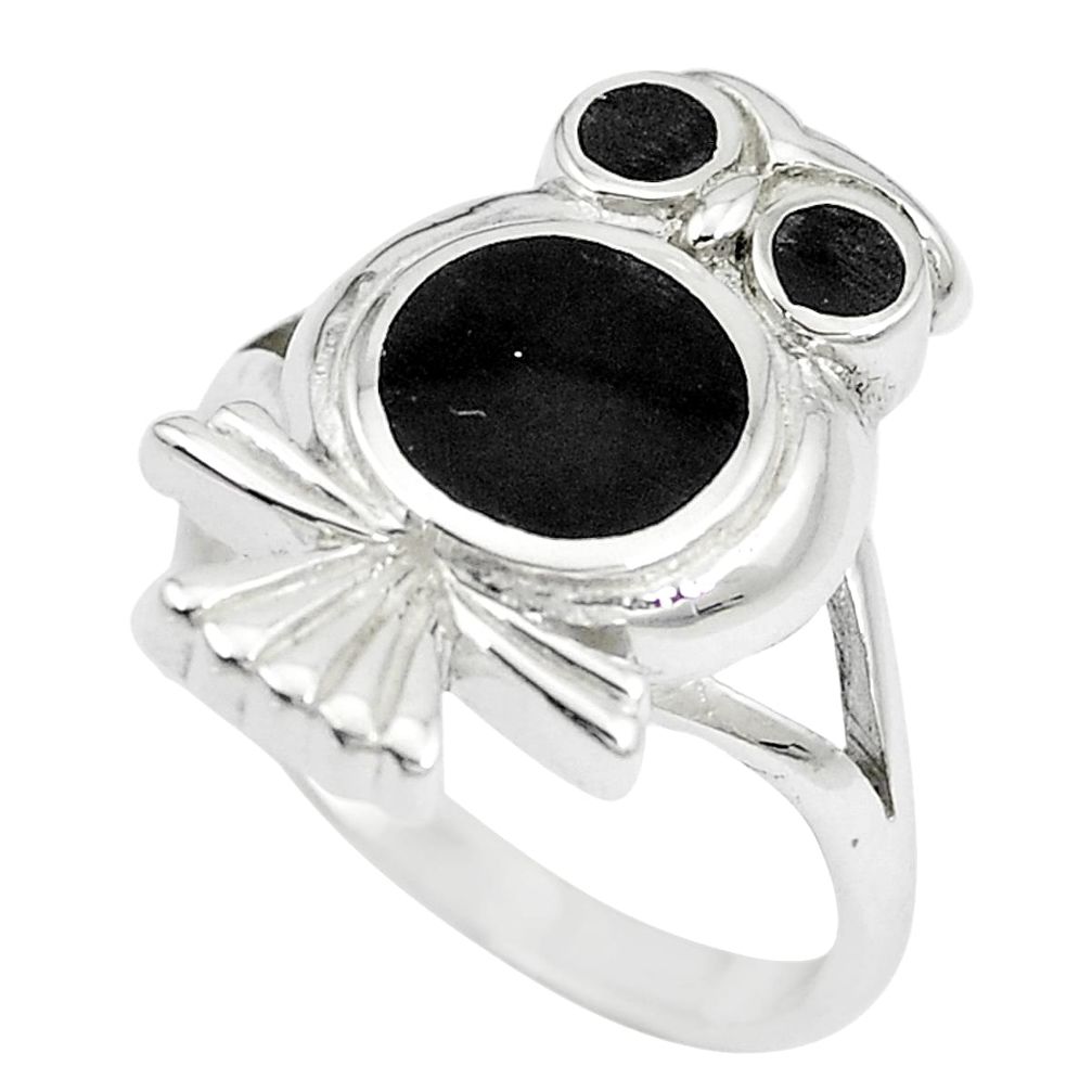 5.48gms black onyx enamel 925 sterling silver owl ring jewelry size 6.5 a88554