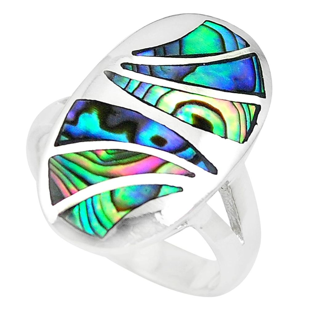 925 silver 6.48gms green abalone paua seashell ring jewelry size 6.5 a88573