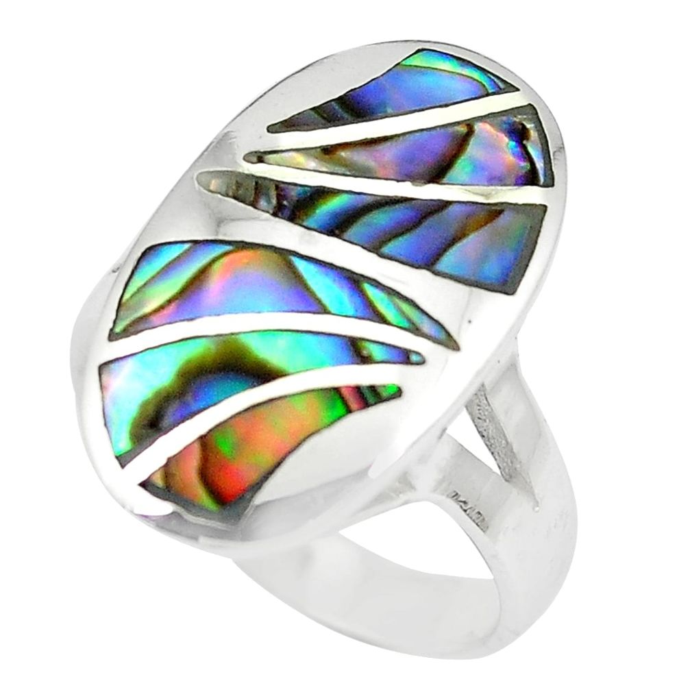 6.89gms green abalone paua seashell 925 silver ring jewelry size 6.5 a88580
