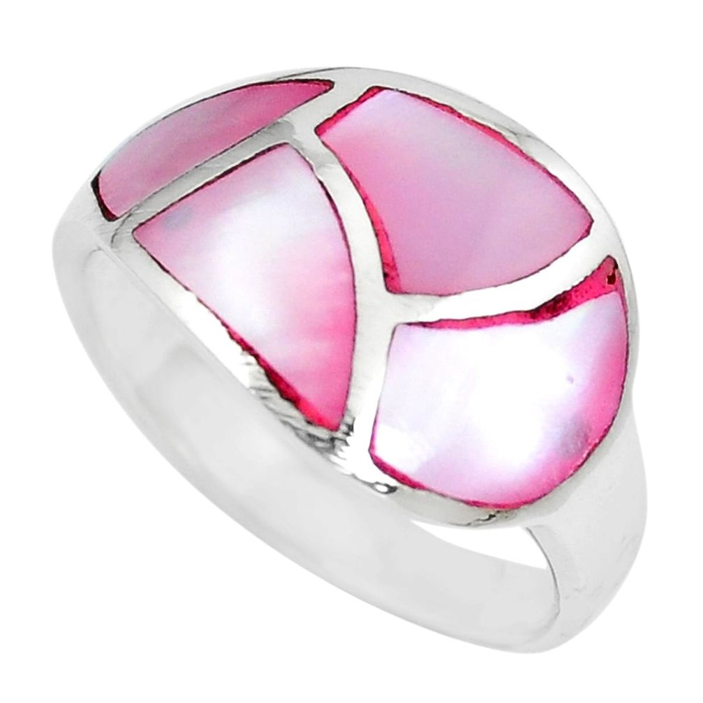 4.25gms pink pearl enamel 925 sterling silver ring jewelry size 7 a88711